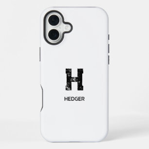 COQUE iPhone 16 PLUS MINIMALISTE NOIR MONOGRAMME À UNE LETTRE NOM BLANC