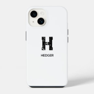 COQUE POUR iPhone 14 MINIMALISTE NOIR MONOGRAMME À UNE LETTRE NOM BLANC