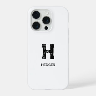 COQUE iPhone 15 PRO MINIMALISTE NOIR UNE LETTRE MONOGRAMME NOM BLANC