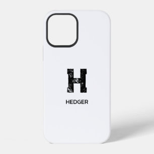COQUE iPhone 12 MINIMALISTE NOIR UNE LETTRE MONOGRAMME NOM BLANC