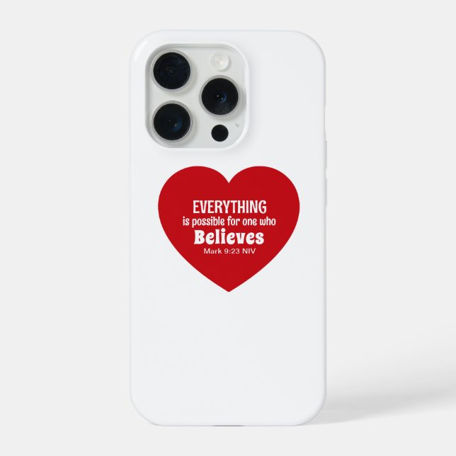 Coque iPhone Miracle Bible Verse Red Heart Encouraging Believe (Verso)
