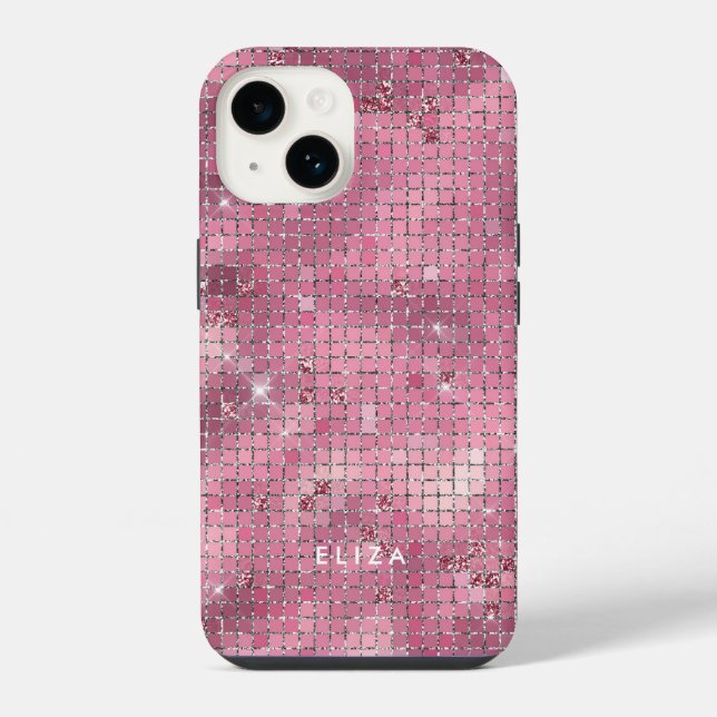 Coque iPhone Miroir Disco Rose Rétro | Monogramme (Verso)