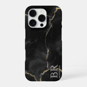 Coque iPhone 16 Pro Misty Night Gold Parties scintillant Marbre person