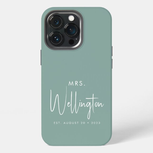 Coque iPhone Mme Script Green Custom Nom de la mariée nouvellem (Dos)