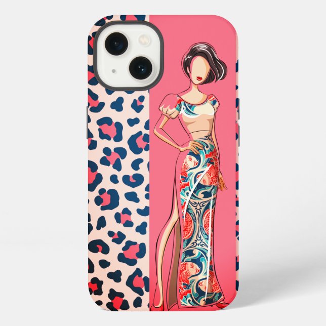 Coque iPhone Mode Rose Léopard  (Verso)