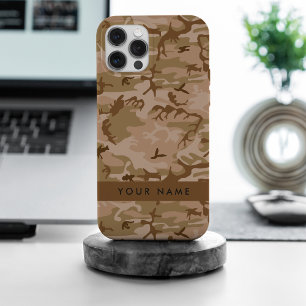Coque iPhone 15 Pro Max Modèle de camouflage du désert, Votre nom, Personn