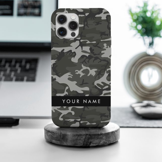Coque iPhone Modèle de camouflage gris, Votre nom, Personnalise (Créateur téléchargé)