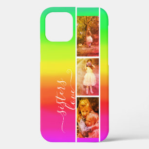 Coque iPhone 12 Modèle de collage photo d'amour de sœurs Arc-en-ci