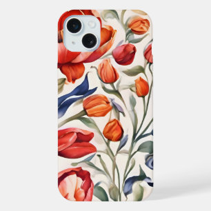 Coque iPhone 15 Plus Modèle de conception de WC Fleurs de Tulipe