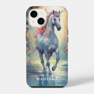 Coque Pour iPhone 14 Modèle de nom personnalisé de licorne magnifique