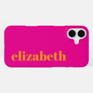 Coque iPhone 16 Plus Modèle de nom rose chaud et orange Cool