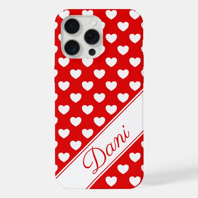 Coque iPhone Modèle de nom, rouge et blanc frappant (Verso)