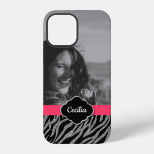 Coque iPhone 12 Modèle de photo personnalisé Fille rose rayures de