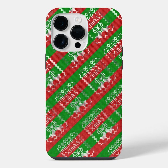 Coque iPhone Modèle de pull moche avec grelots Joyeux Noël lain (Verso)