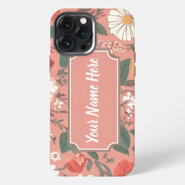 Coque iPhone Modèle Floral Avec Nom (Verso)