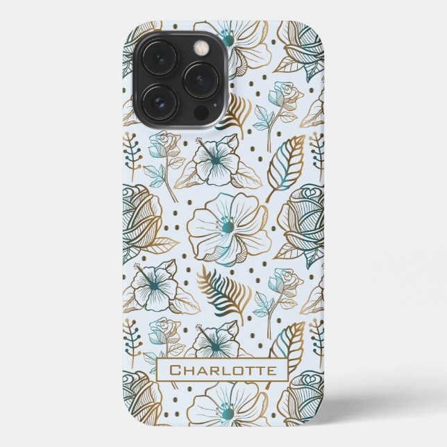 Coque iPhone Modèle floral fleuri coloré nom personnalisé (Verso)