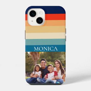 Coque Pour iPhone 14 Modèle moderne de photo à monogramme avec rayures