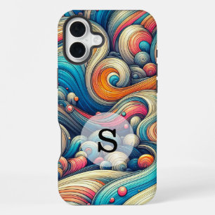 Coque iPhone 16 Plus Modèle personnalisé impression psychédélique ondul