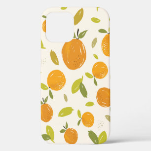 Coque iPhone 12 Modèle sans couture de fruits d'oranges peints à l