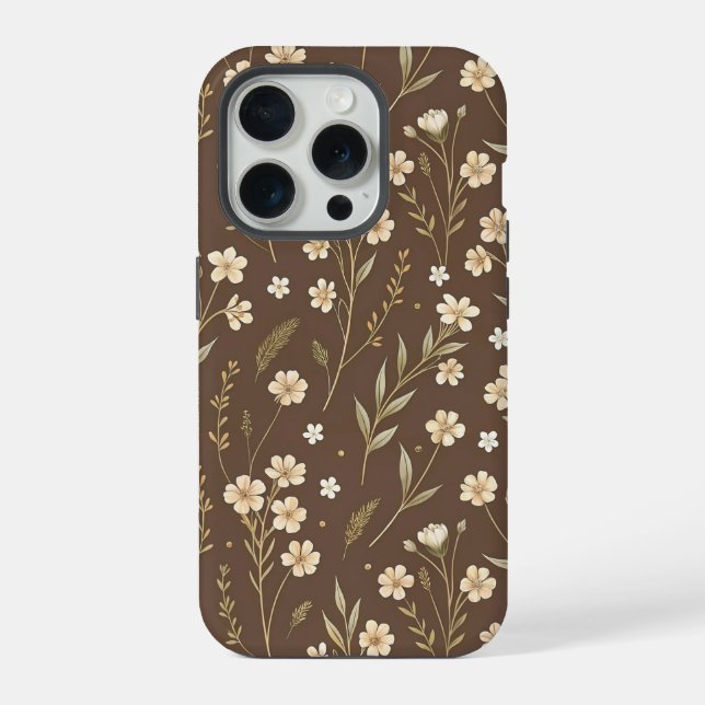 Coque iPhone Moder Pattern Wilflowers Brown Background (Verso)