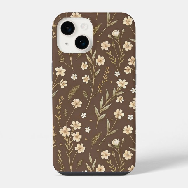 Coque iPhone Moder Pattern Wilflowers Brown Background (Verso)