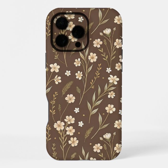 Coque iPhone Moder Pattern Wilflowers Brown Background (Verso)