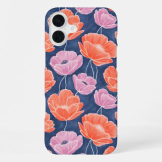 Coque iPhone 16 Plus Modern Artistic Coral Pink Poppies Floral