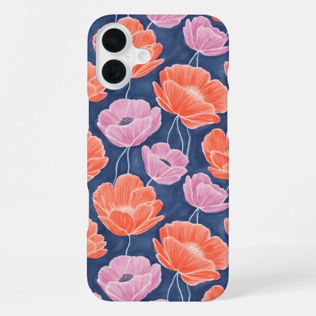 Coque iPhone Modern Artistic Coral Pink Poppies Floral (Verso)