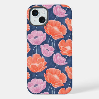 Coque iPhone 15 Plus Modern Artistic Coral Pink Poppies Floral