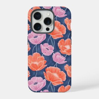 Coque iPhone 15 Pro Modern Artistic Coral Pink Poppies Floral