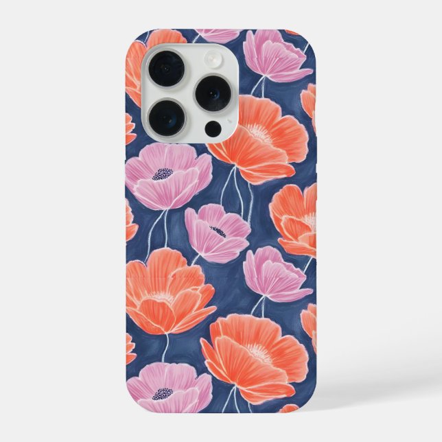 Coque iPhone Modern Artistic Coral Pink Poppies Floral (Verso)