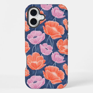 Coque iPhone 16 Plus Modern Artistic Coral Pink Poppies Floral