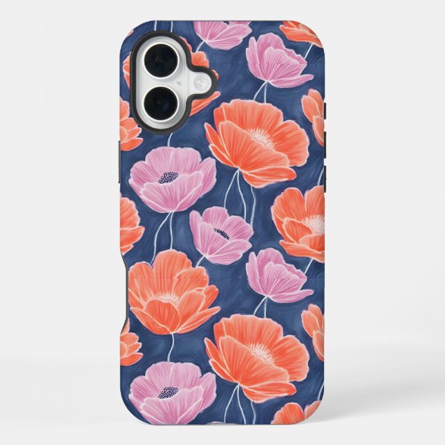 Coque iPhone Modern Artistic Coral Pink Poppies Floral (Verso)