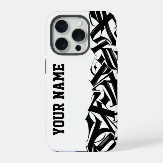 Coque iPhone 15 Pro Modern Black and White Urban Calligraphy Custom Na