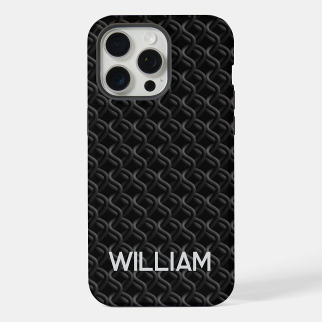 Coque iPhone Modern Black Rubber Lattice with Name (Verso)