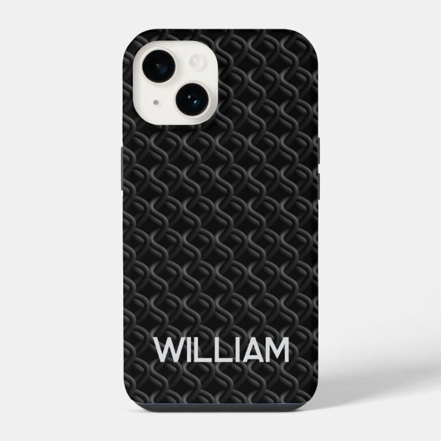 Coque iPhone Modern Black Rubber Lattice with Name (Verso)