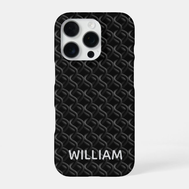 Coque iPhone Modern Black Rubber Lattice with Name (Verso)