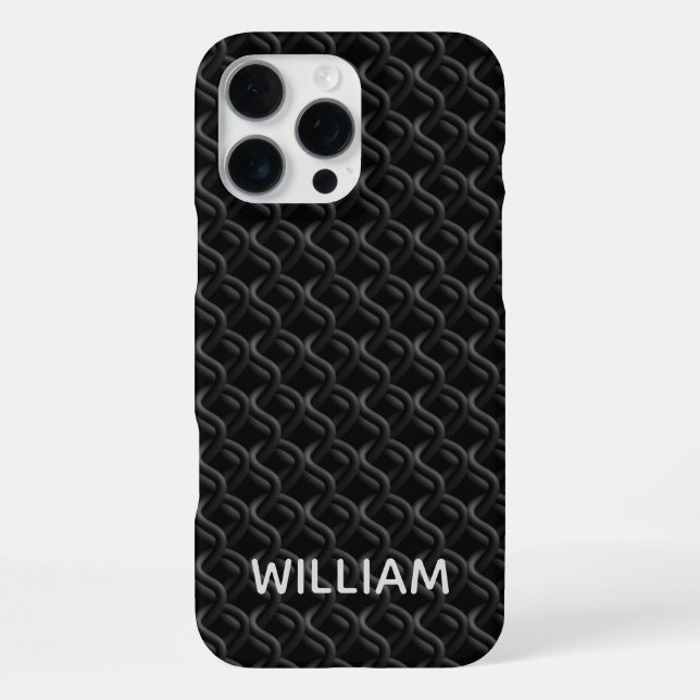 Coque iPhone Modern Black Rubber Lattice with Name (Verso)