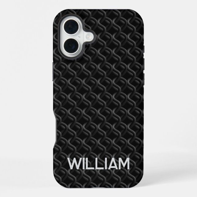 Coque iPhone Modern Black Rubber Lattice with Name (Verso)
