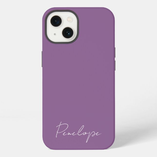 Coque iPhone Modern Chic Personnalisé script de nom Dusky Purpl (Verso)
