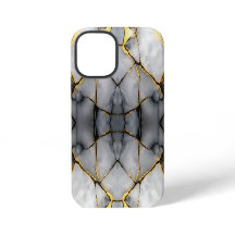 Modern Cracked Gold White & black marble
