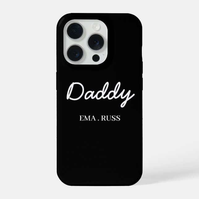 Coque iPhone Modern Dad Kids Names Father's Day Script Black (Verso)