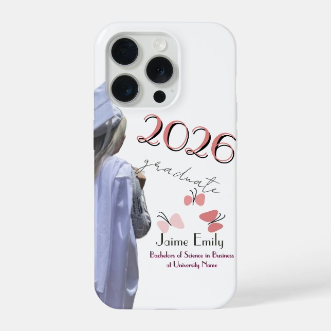 Coque iPhone Modern Graduation 2026 Pink Photo (Verso)