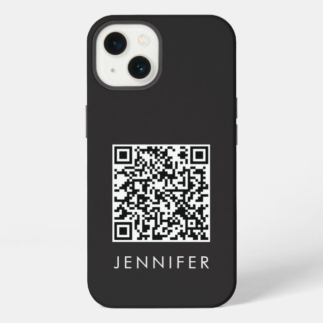 Coque iPhone Modern Minimalist Black Executive QR Code Monogram (Verso)