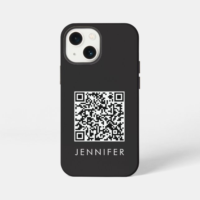 Coque iPhone Modern Minimalist Black Executive QR Code Monogram (Verso)