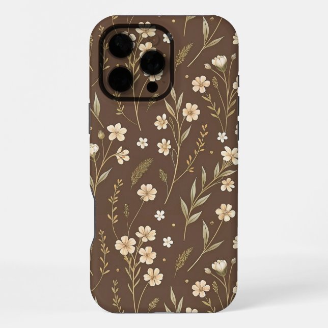 Coque iPhone Modern Pattern Wildflowers Brown Background (Verso)