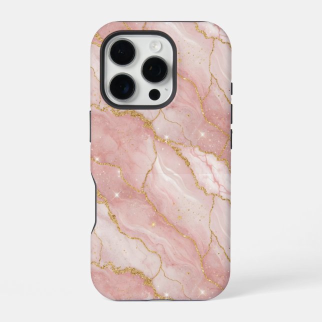 Coque iPhone Modern Rose Quartz Marble Gold (Verso)