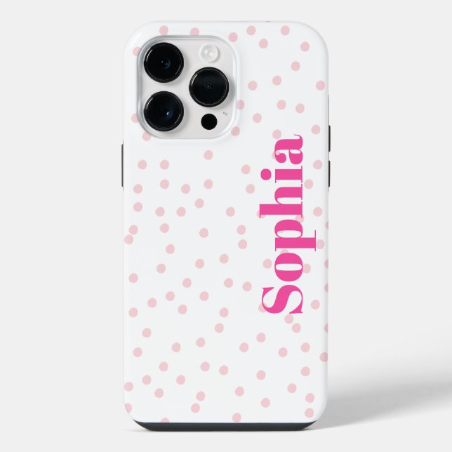 Coque iPhone Modern Simple Typography Pink Polka Dot  (Verso)
