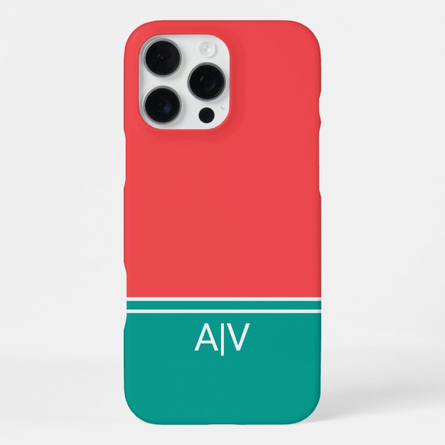 Coque iPhone Modern Summer Coral Aquamarine Monogram (Verso)