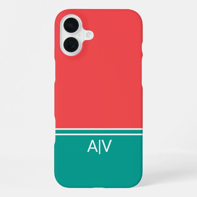 Coque iPhone Modern Summer Coral Aquamarine Monogram (Verso)